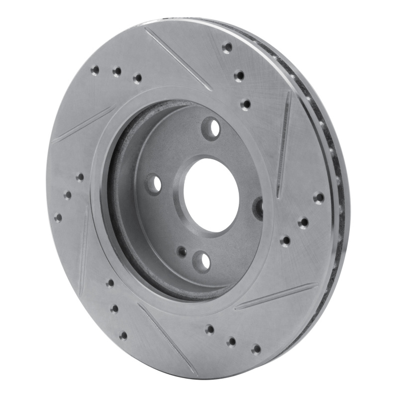 Mazda 2 Brake Rotor (1) - Front Left - R1 Concepts - Drilled & Slotted - Silver - `11-`15
